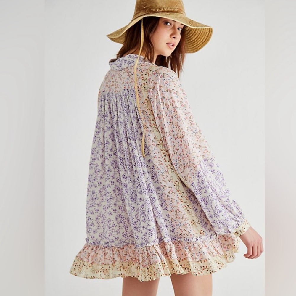 FREE PEOPLE Lost In You Printed Tunic Ruffle Top, Size XS